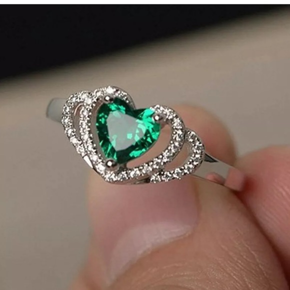 Jewelry - Heart 925 Silver Rings Women Emerald Wedding Ring